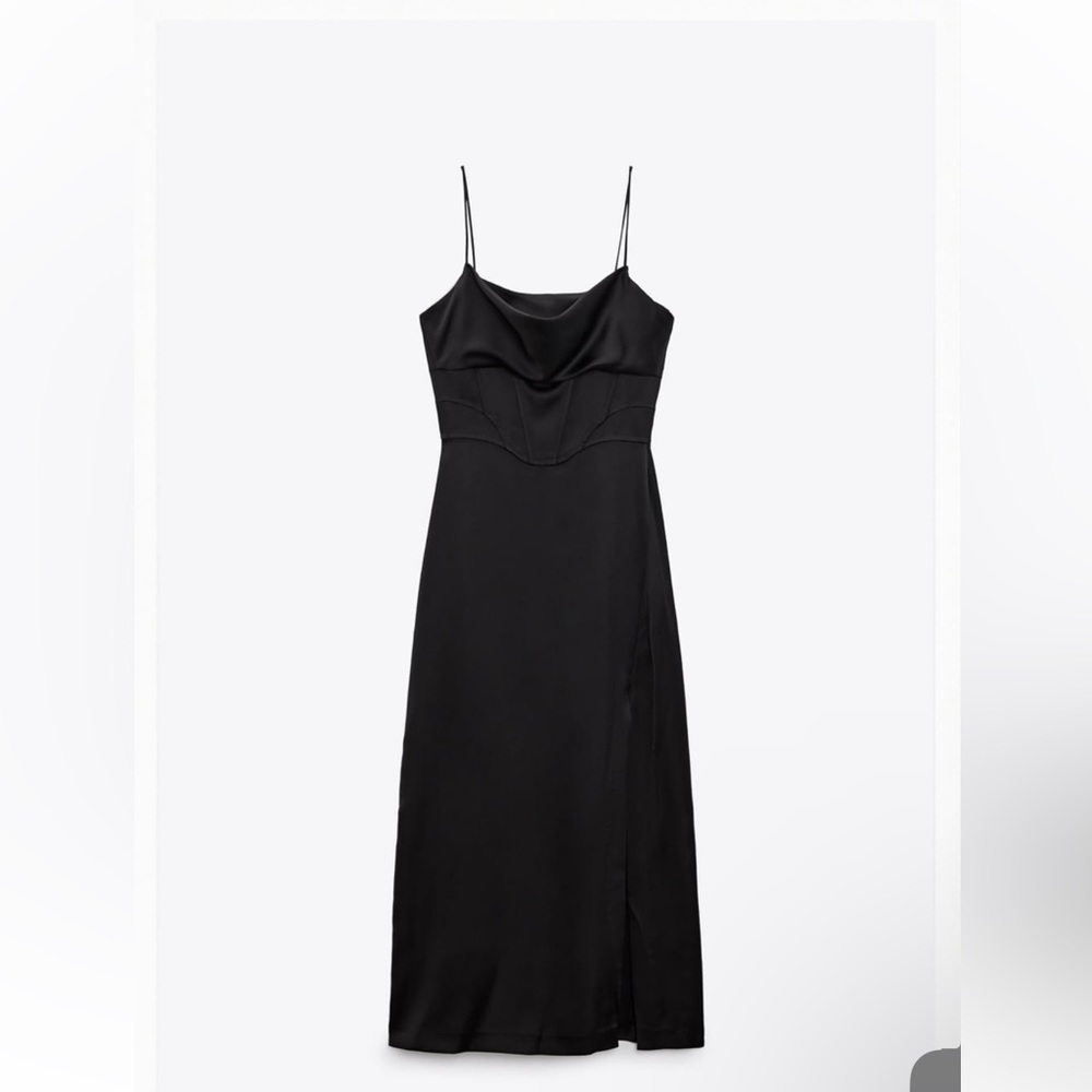 Black satin lingerie-style dress. Purchased at Zara for $69.99 and never worn.